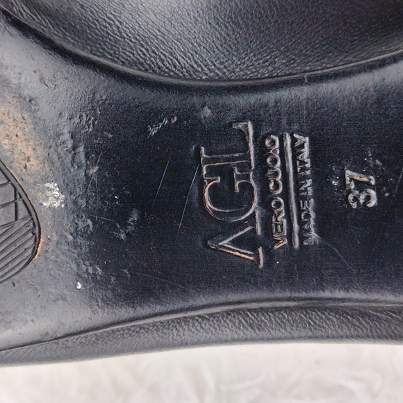 AGL Attilio Giusti Leombruni Black Leather Patent Fringe Toe Low Heel Pump Shoe - Picture 11 of 16